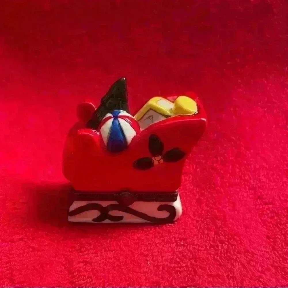 Two Vintage Christmas Porcelain Hinged Trinket Boxes Snowman and Sleigh NIB